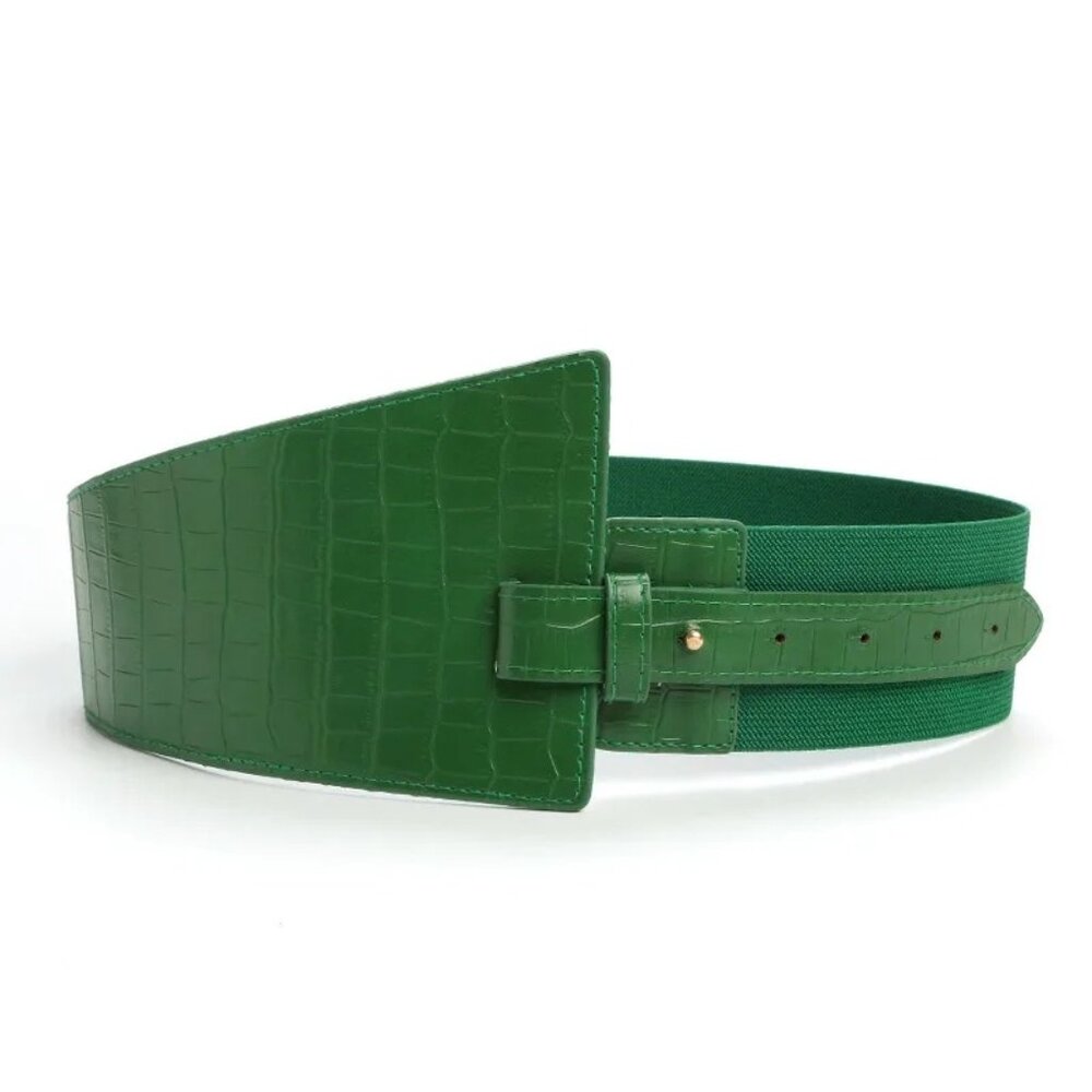 2/$30 NEW Green Faux Vegan Leather Alligator Loop Corset Luxury Belt